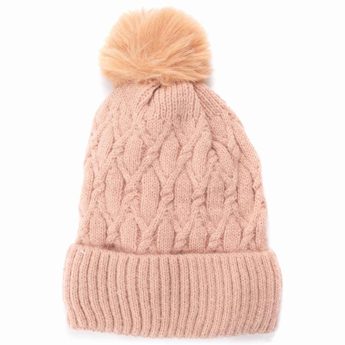 Pompom Knitted Beanie with Sherpa Lining