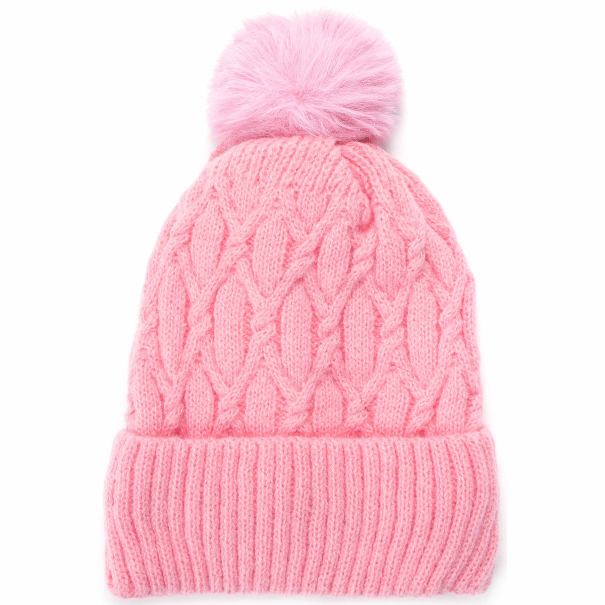 Pompom Knitted Beanie with Sherpa Lining