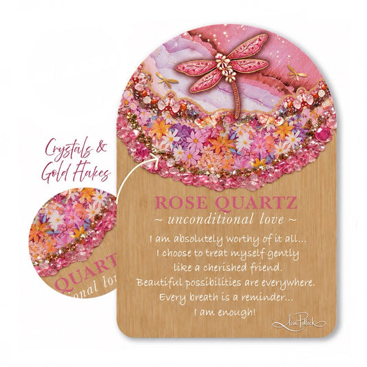 Crystal Resin Bamboo Affirmation Plaque - Rose Quartz
