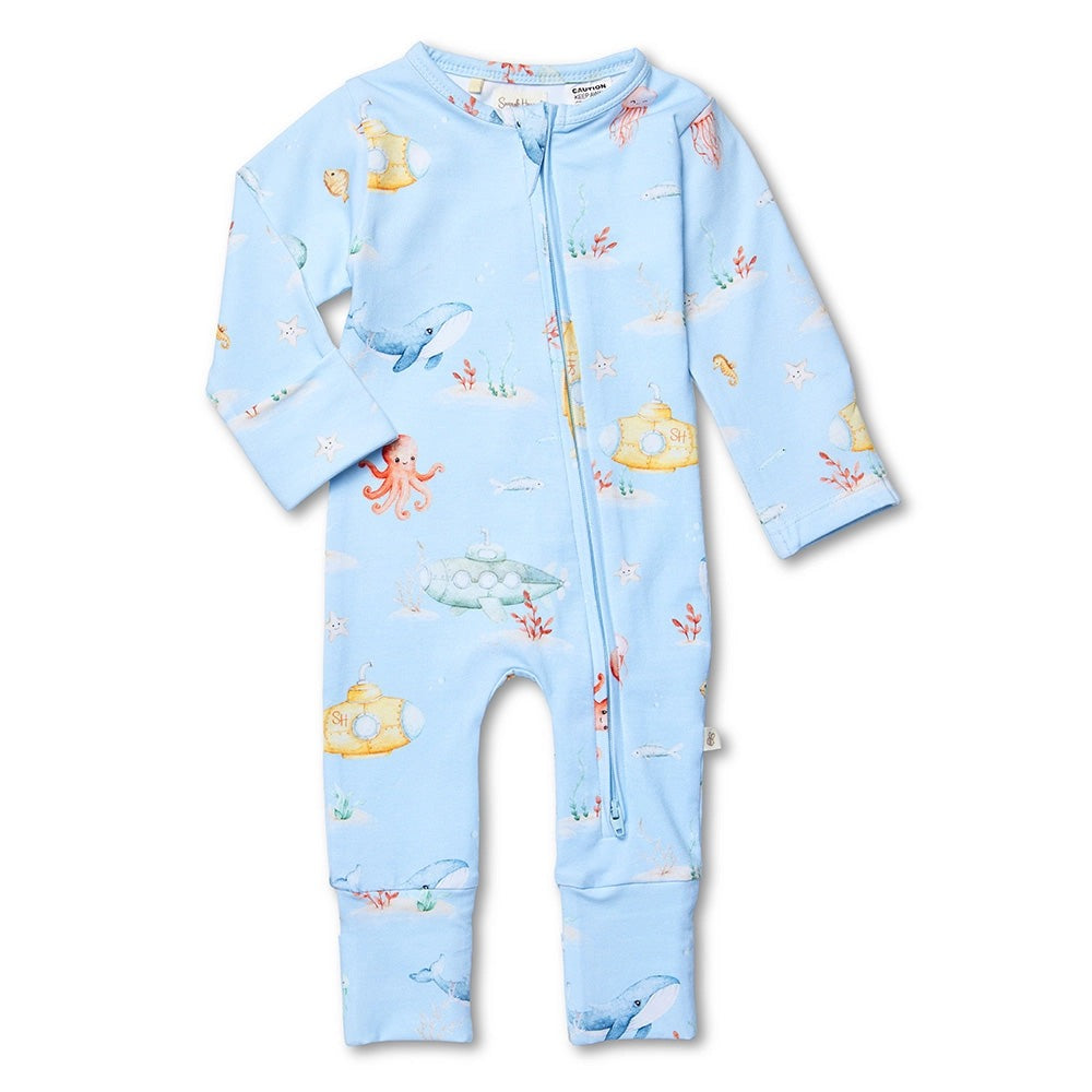 Blue Little Subs Organic Snugglesuit Convertible Romper