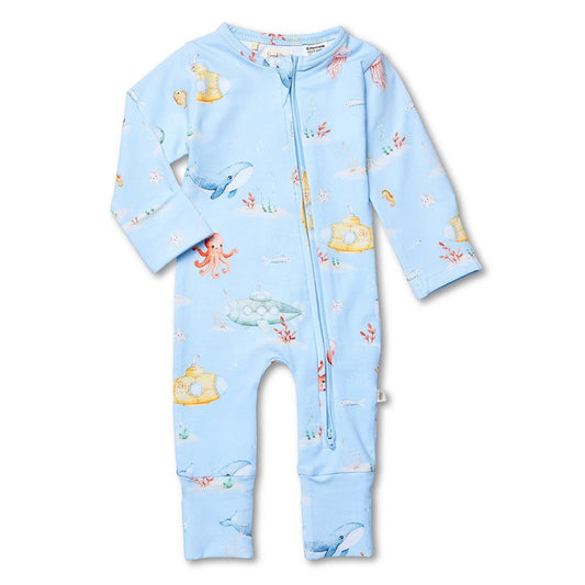 Blue Little Subs Organic Snugglesuit Convertible Romper