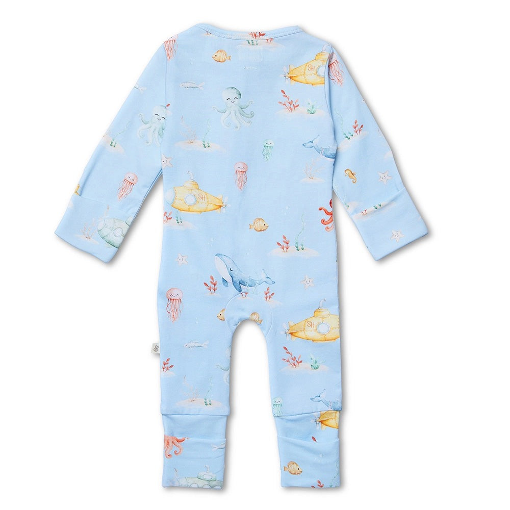 Blue Little Subs Organic Snugglesuit Convertible Romper