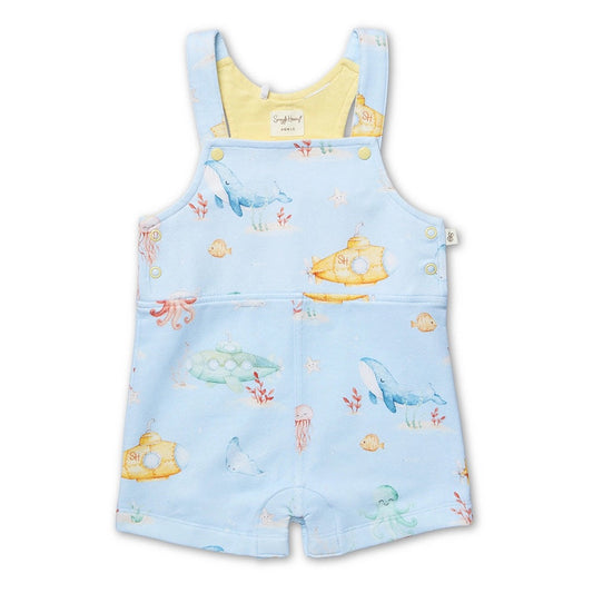 Blue Little Subs Organic Snuggle Overall Shorts