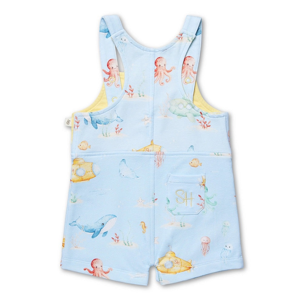 Blue Little Subs Organic Snuggle Overall Shorts