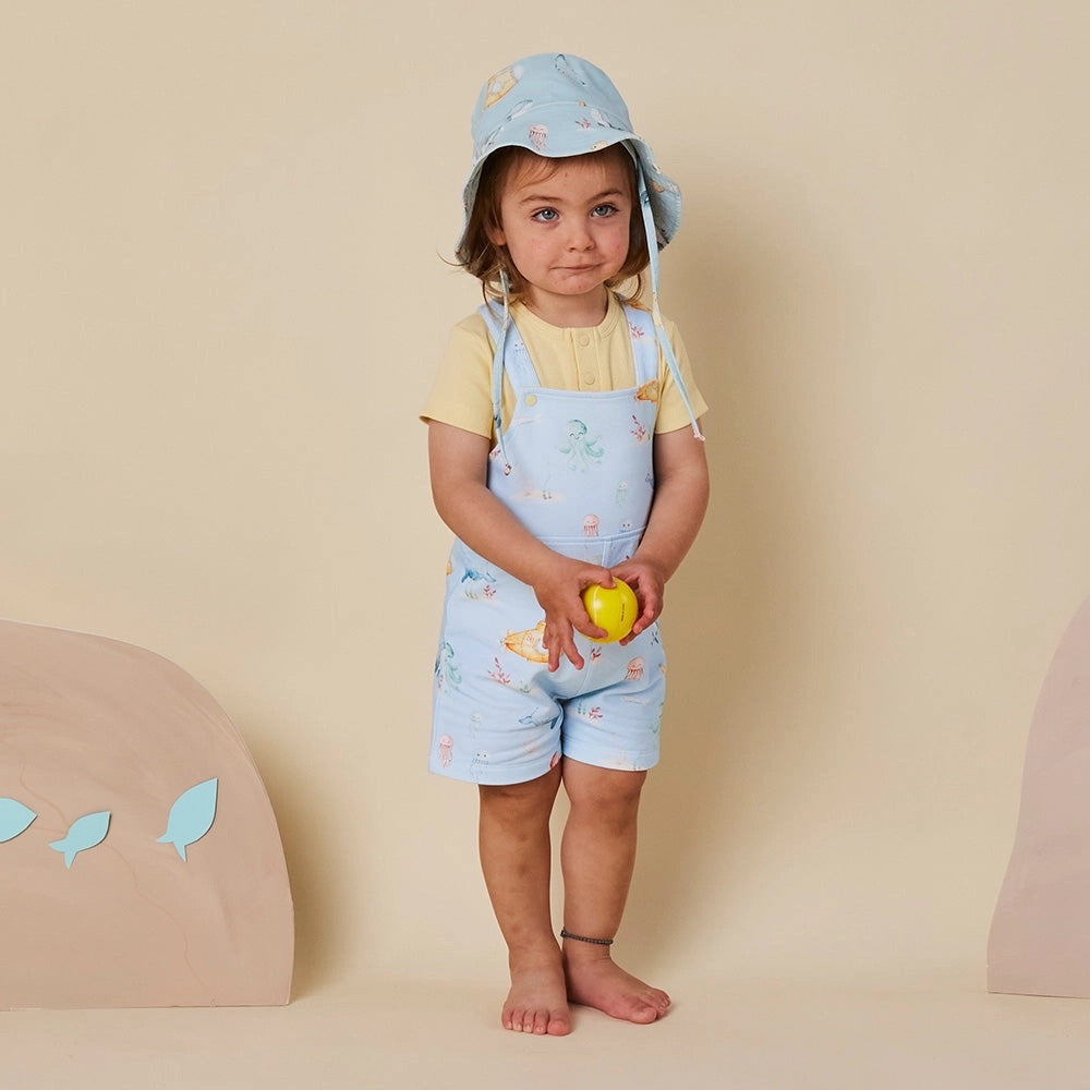 Blue Little Subs Organic Snuggle Overall Shorts