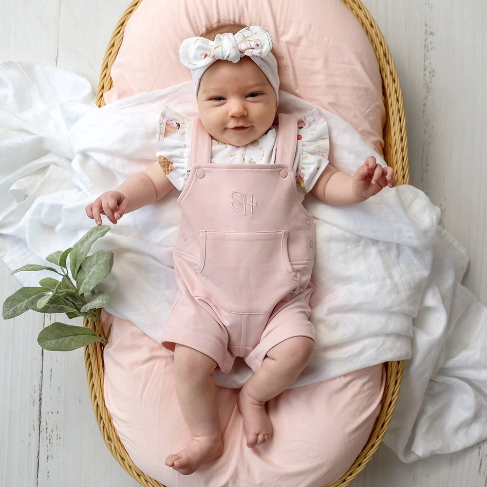 Baby Pink Organic Joey Overall Shorts