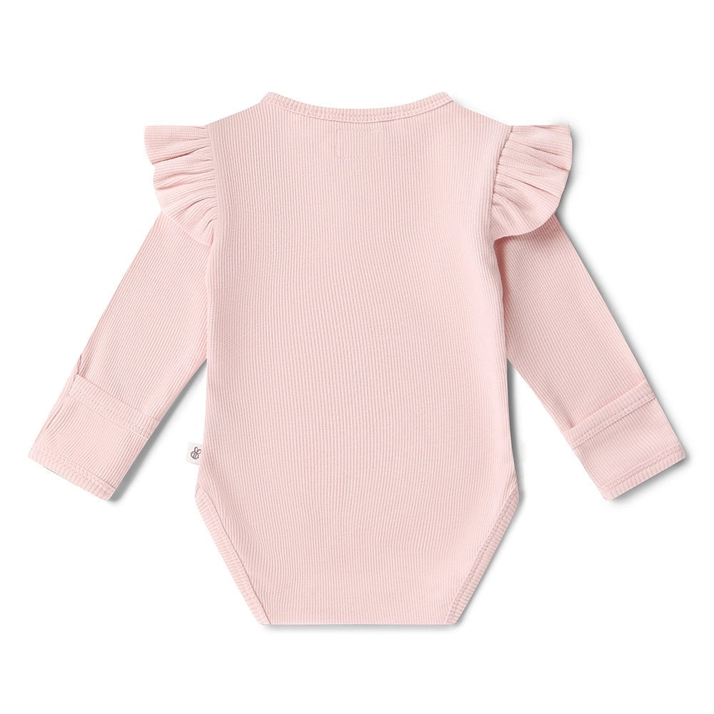 Baby Pink Rib Long Sleeve Organic Bodysuit with Frill