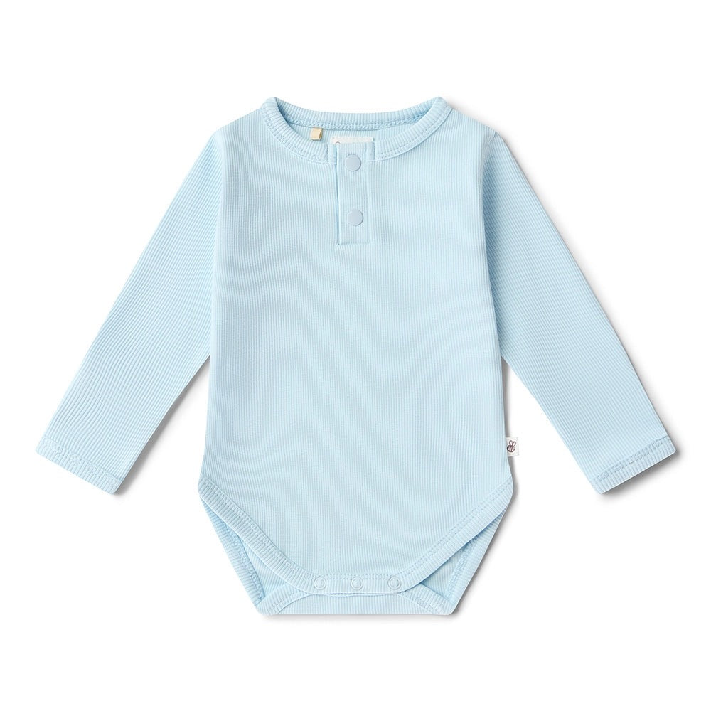 Baby Blue Rib Long Sleeve Organic Bodysuit