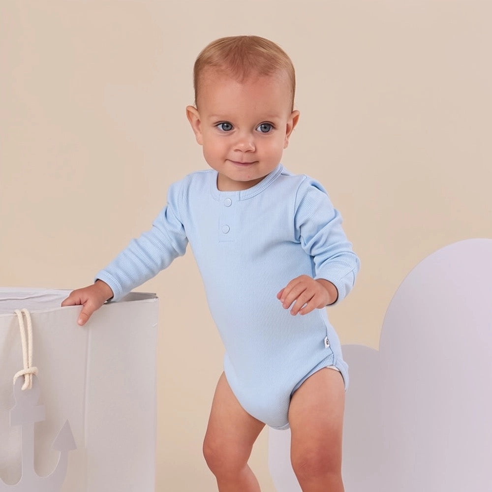 Baby Blue Rib Long Sleeve Organic Bodysuit