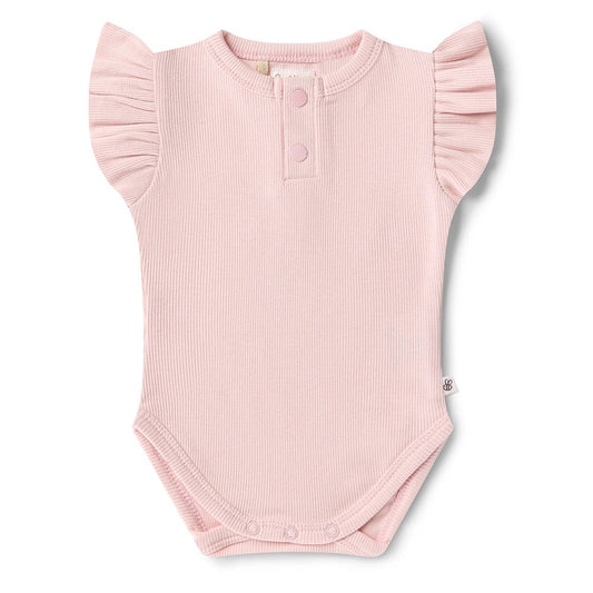 Baby Pink Short Sleeve Organic Bodysuit with Frill