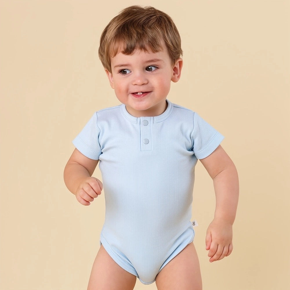 Baby Blue Short Sleeve Organic Bodysuit