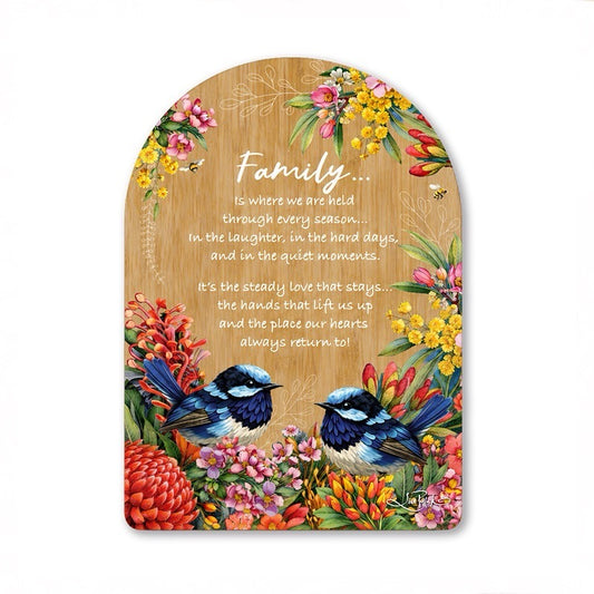 Bamboo Affirmation Plaque - Family (Floral Fairy Wrens)