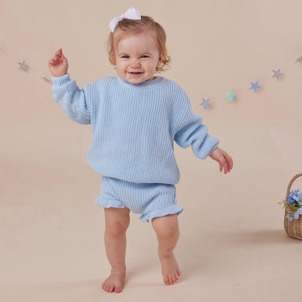 Baby Blue Oversized Cotton Knit Jumper