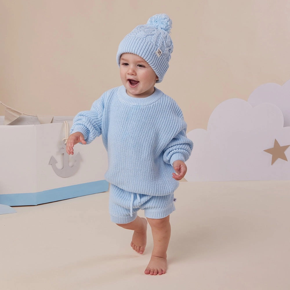 Baby Blue Oversized Cotton Knit Jumper