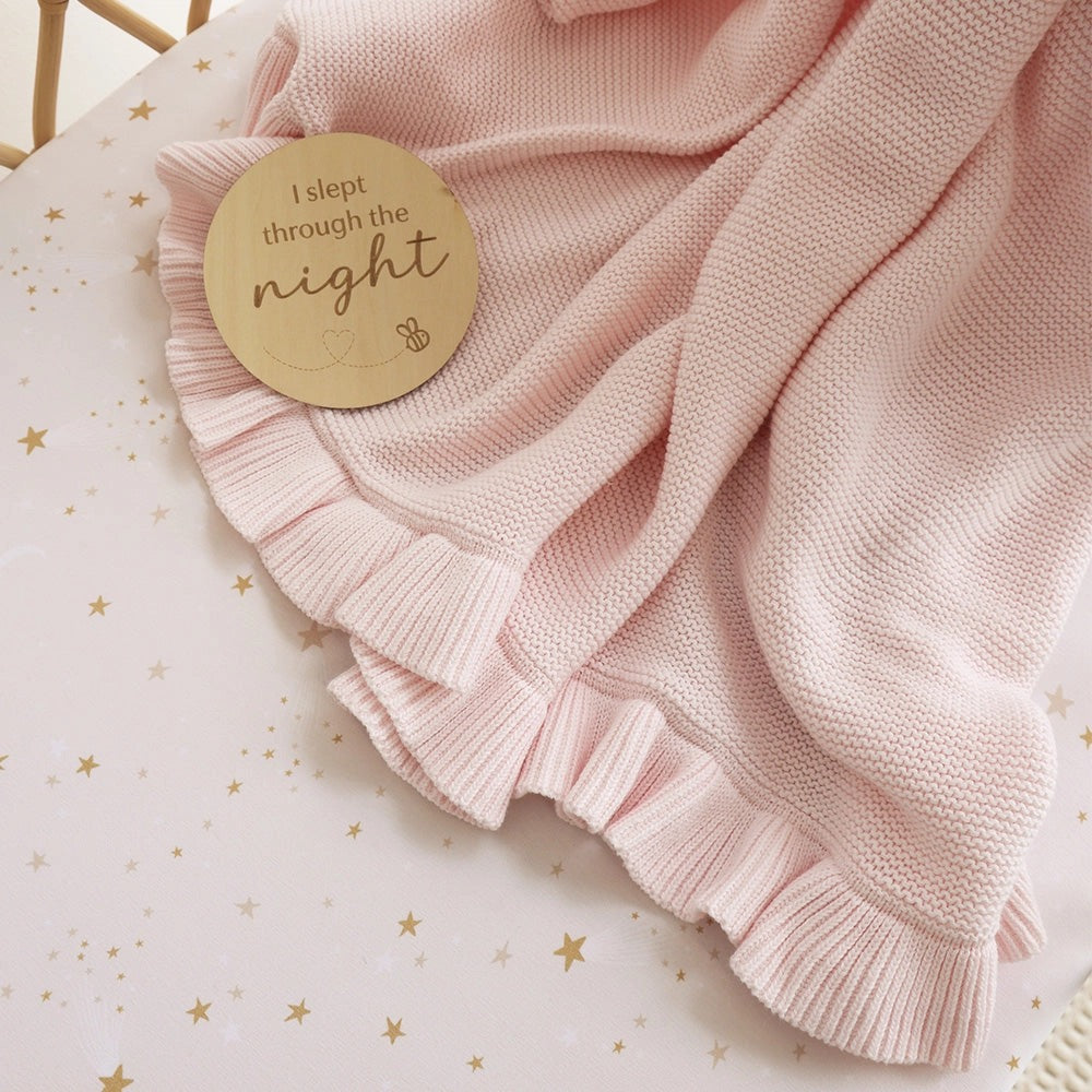 Blush Pink Ruffle Knit Organic Baby Blanket