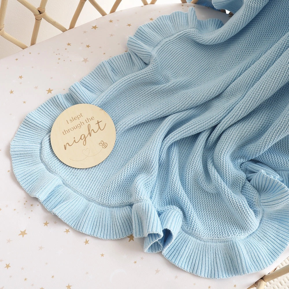 Baby Blue Ruffle Knit Organic Baby Blanket