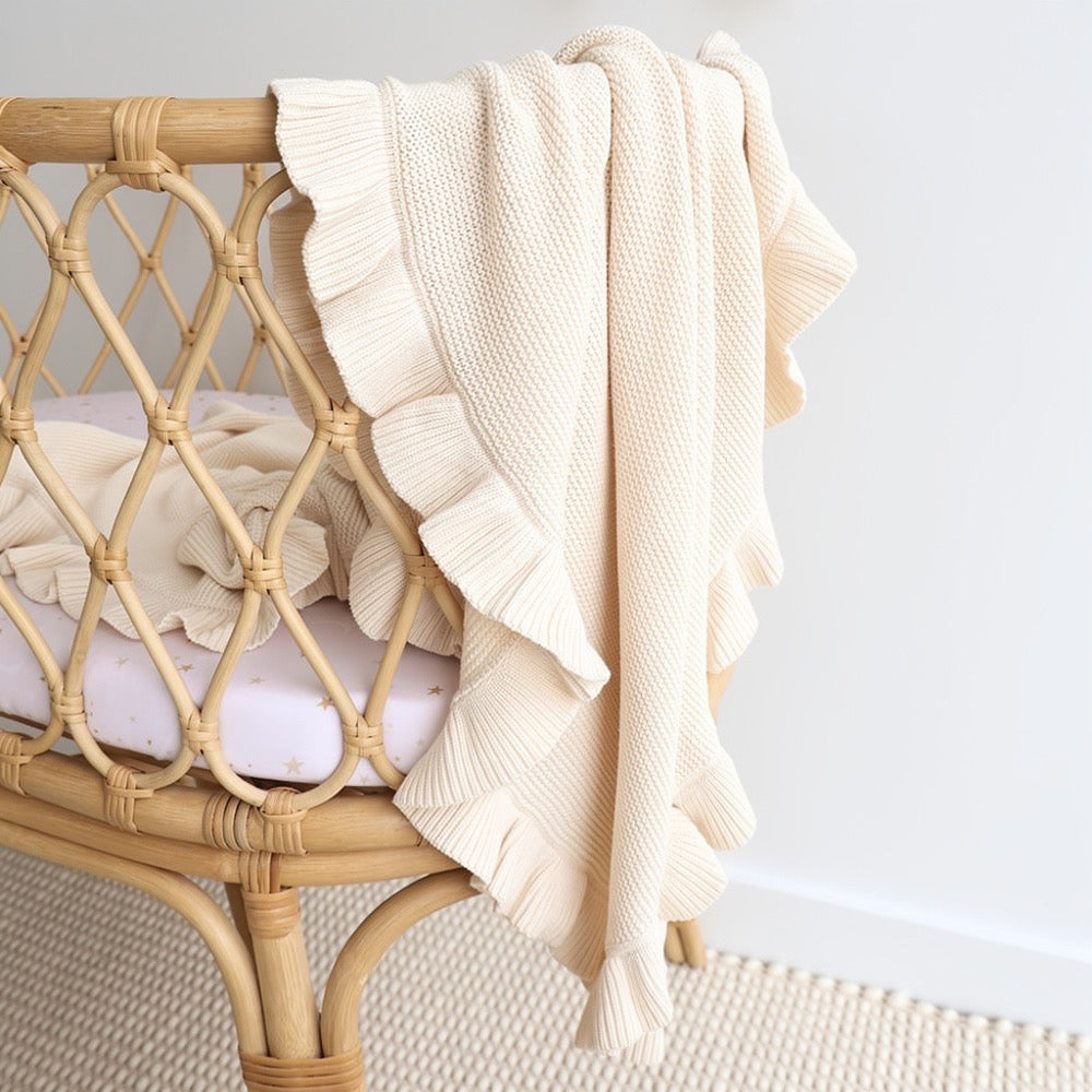 Cream Ruffle Knit Organic Baby Blanket