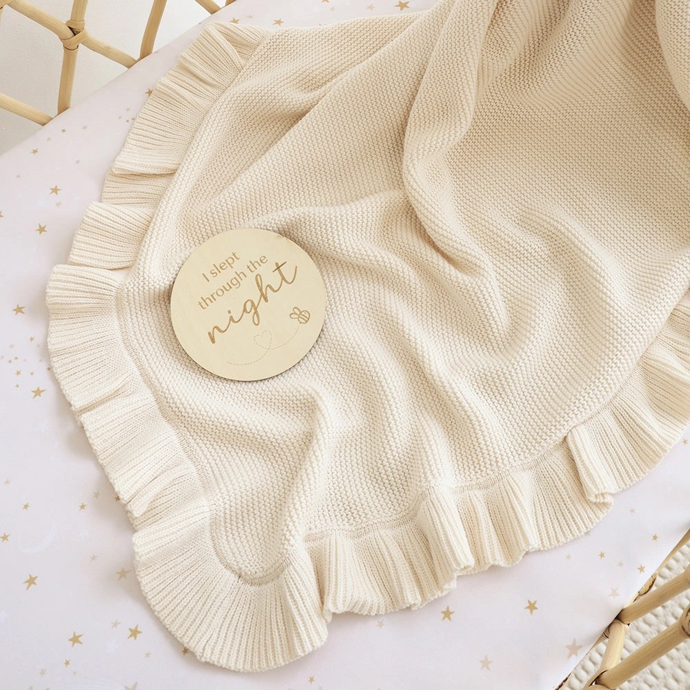 Cream Ruffle Knit Organic Baby Blanket