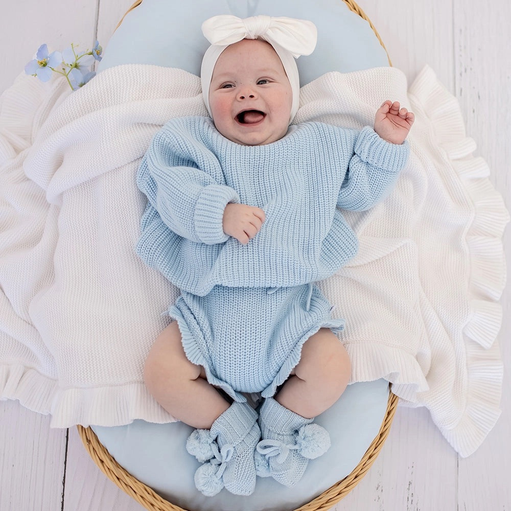 Baby Blue Organic Cotton Knit Booties