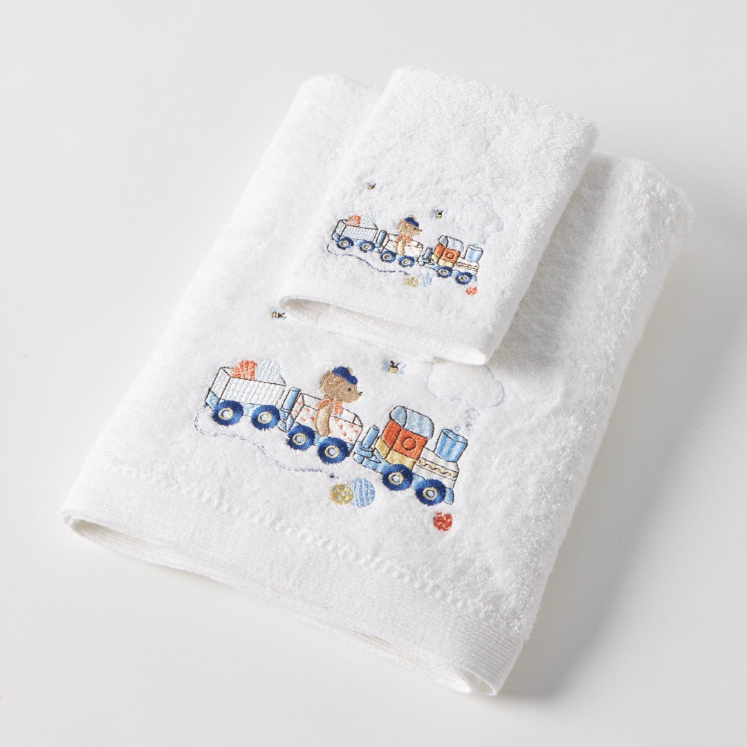 Bath Towel & Face Washer in Organza Bag - Toot Toot Bear
