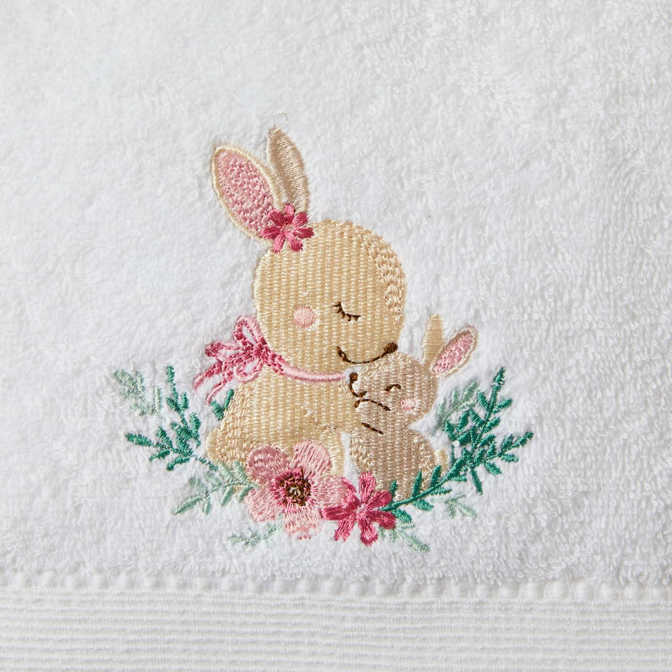Bath Towel & Face Washer in Organza Bag - Pink Bunny