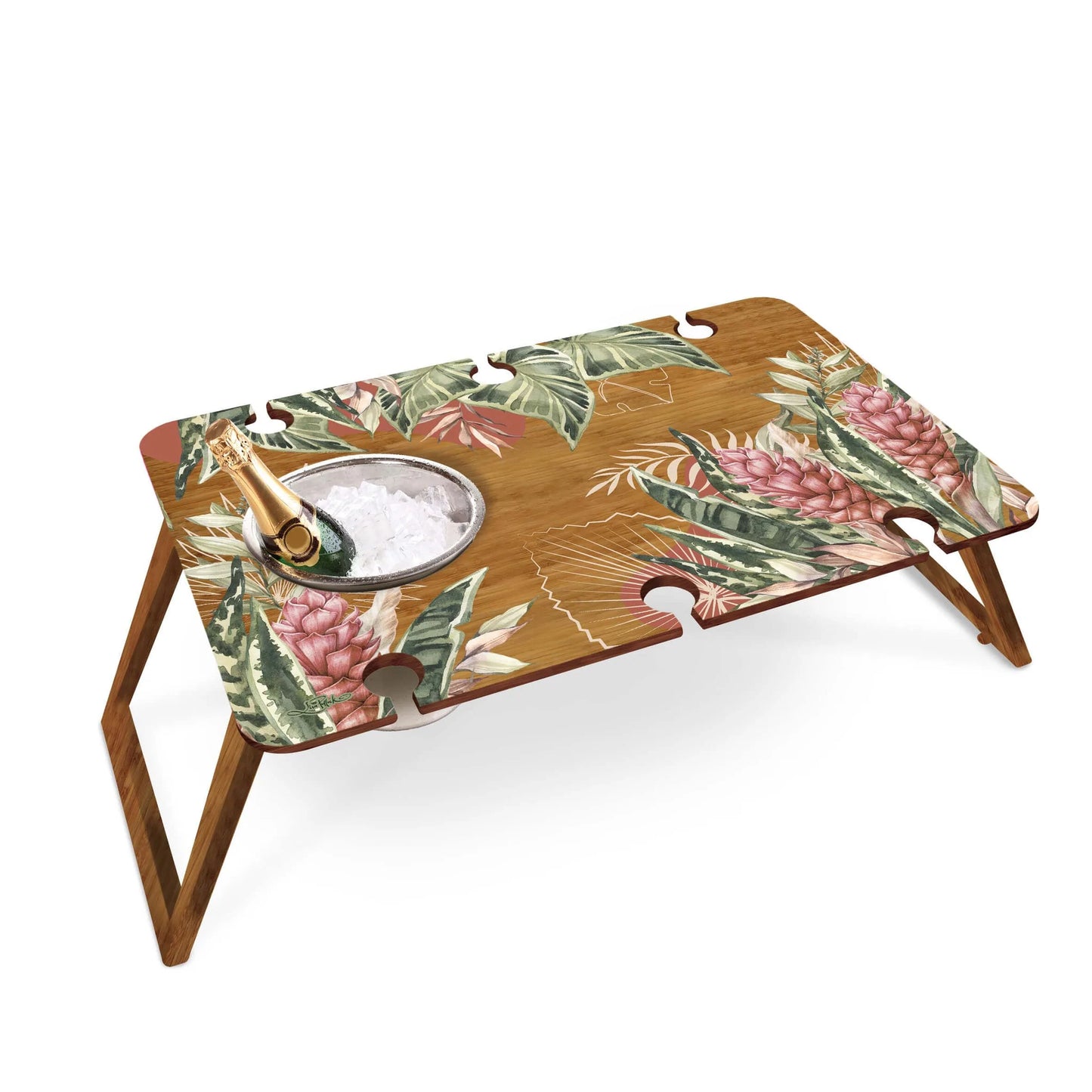 Large Bamboo Picnic Table with Ice Bucket - Sunset Ginger