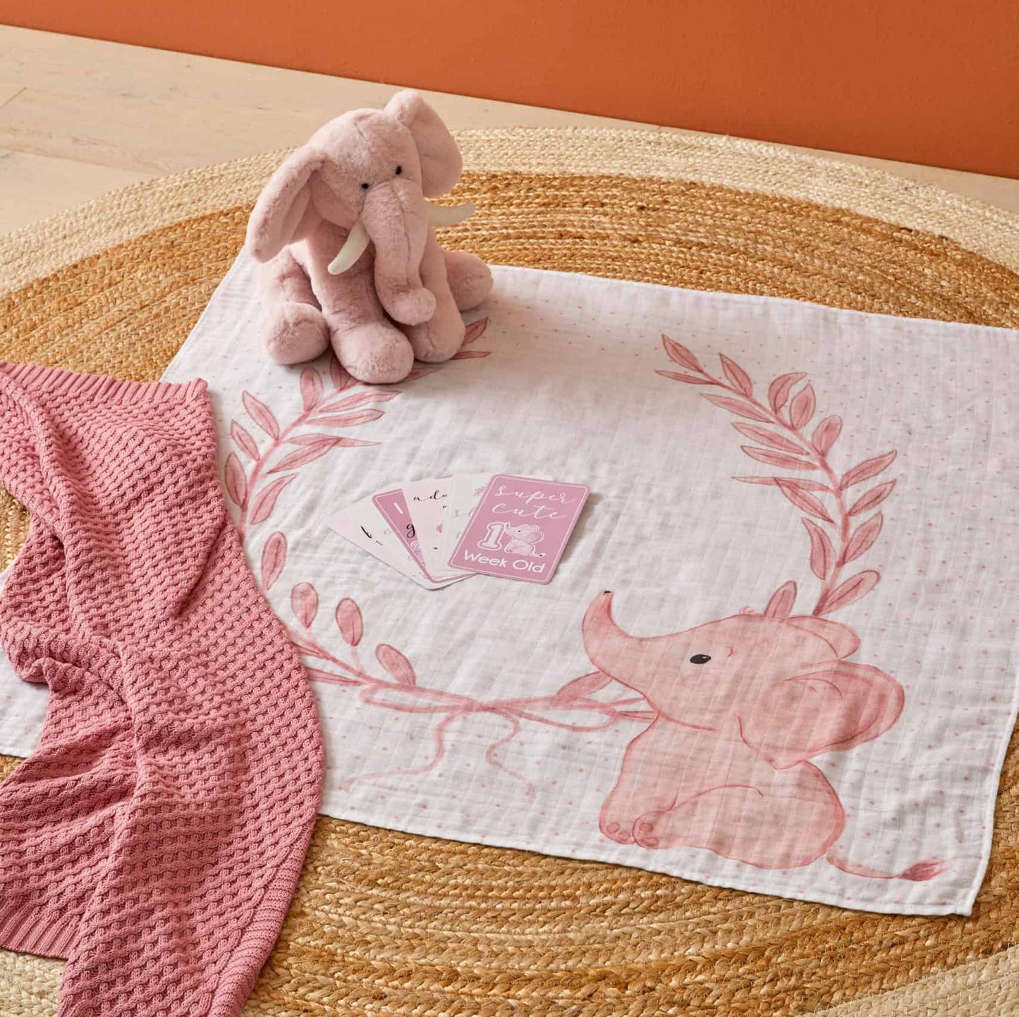 Milestone Muslin Set - Pink Elephant