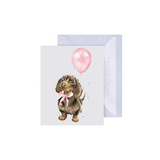 Wrendale Designs Mini Gift Card - Pink Balloon (Dachshund)