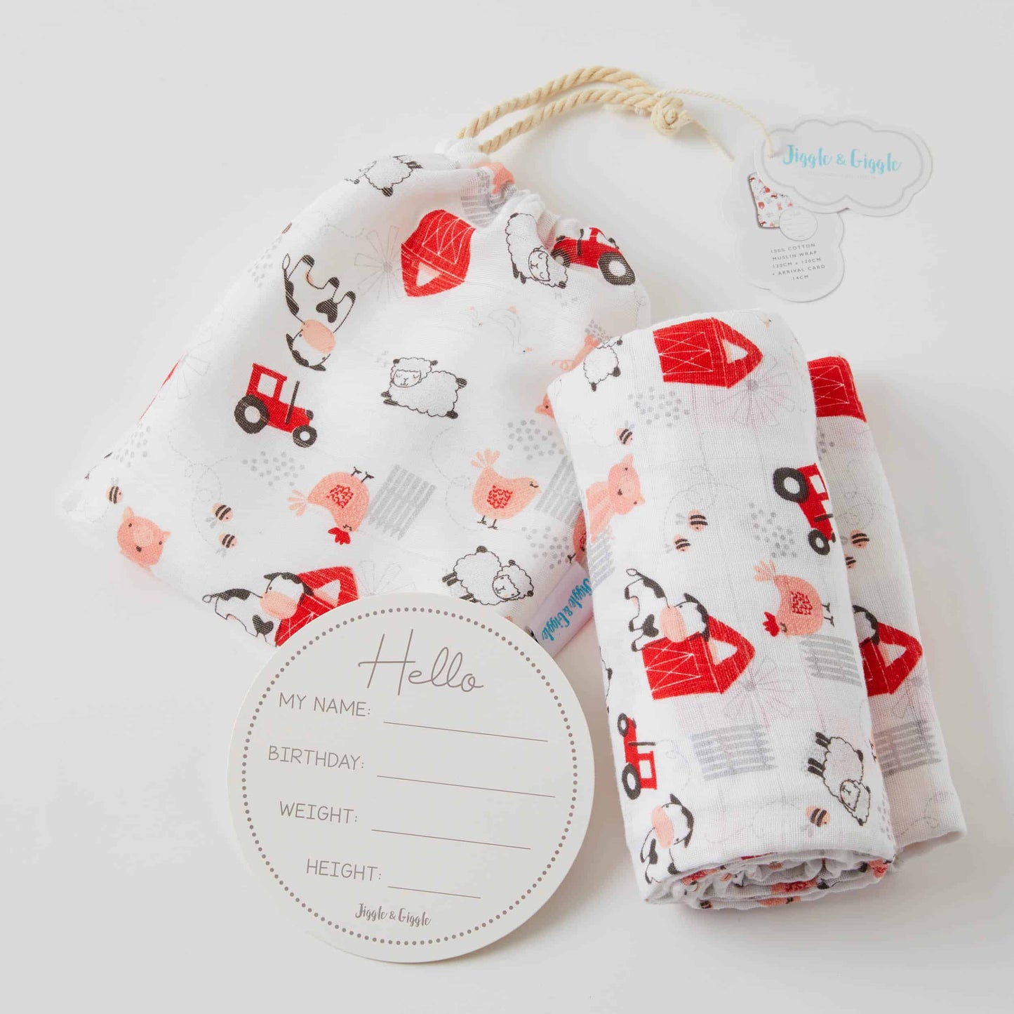 Muslin Wrap & Arrival Card - Farm Animals