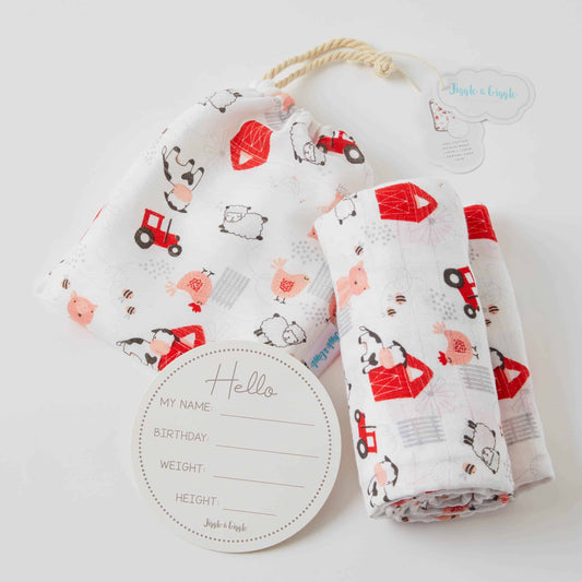 Muslin Wrap & Arrival Card - Farm Animals