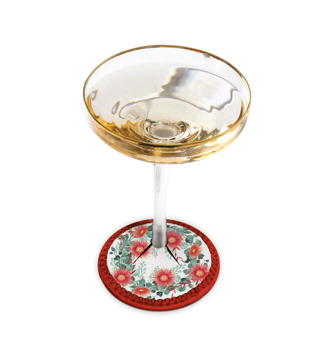 Neoprene Wine Glass Coaster - Festive Blossoms