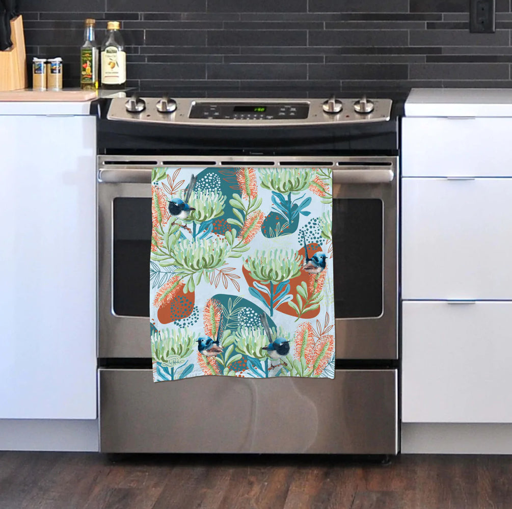 Cotton Tea Towel - Blue Wren