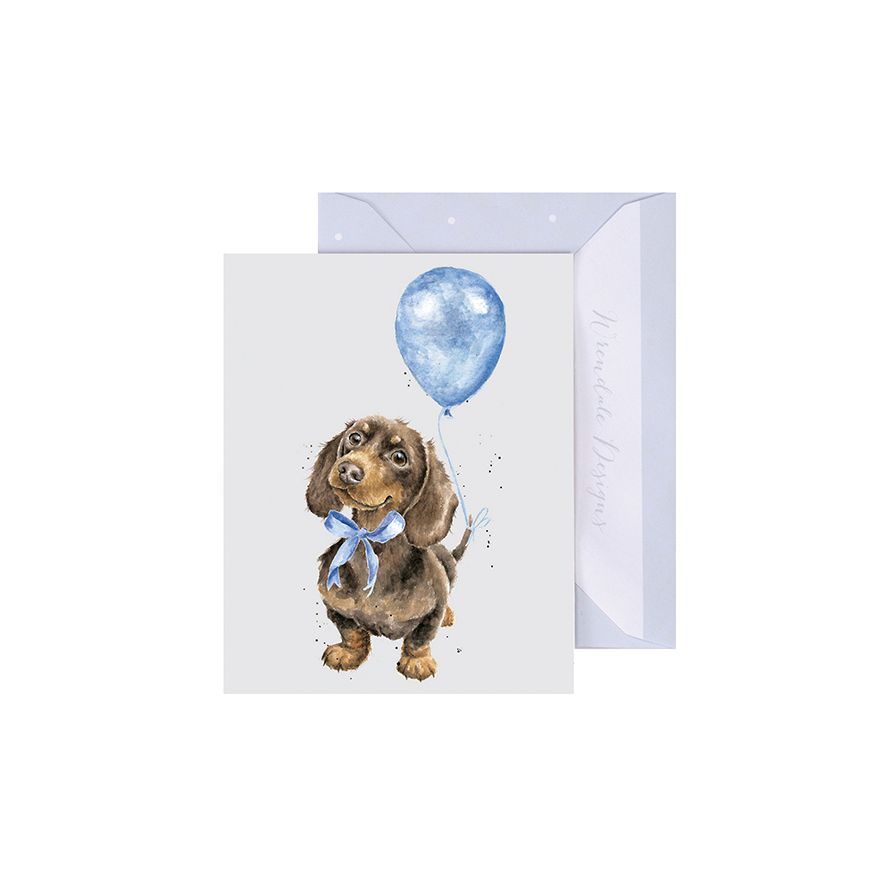 Wrendale Designs Mini Gift Card - Blue Balloon (Dachshund)