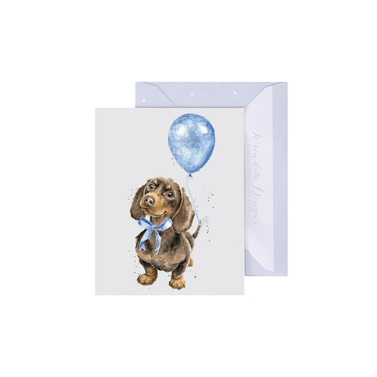 Wrendale Designs Mini Gift Card - Blue Balloon (Dachshund)