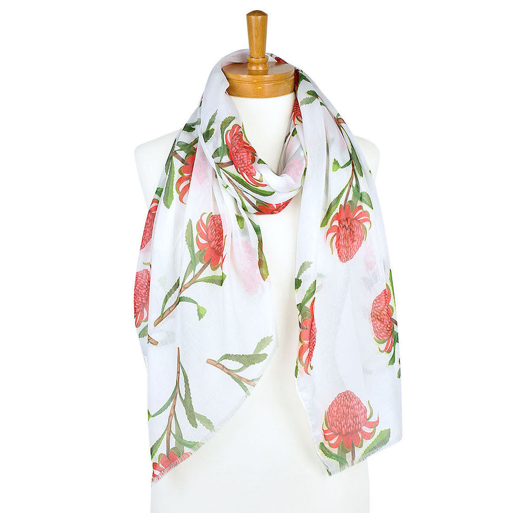 White Waratah Flower Scarf