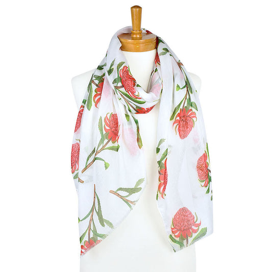 White Waratah Flower Scarf