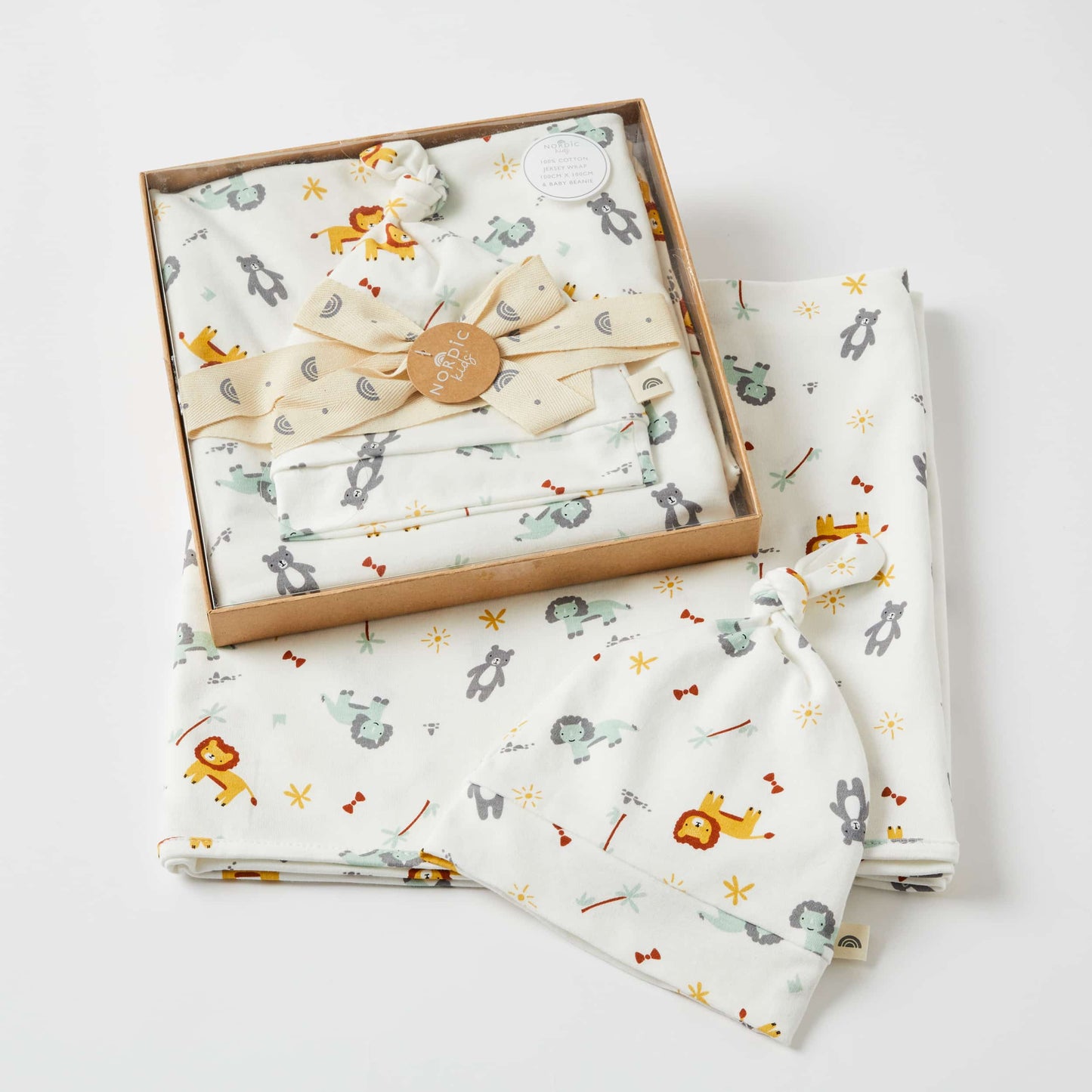 Adventure Baby Jersey Wrap & Knotted Beanie Gift Set