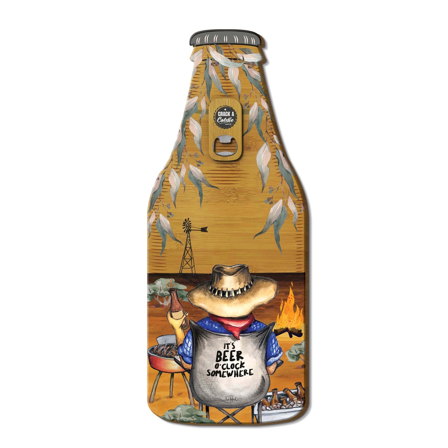 Bamboo Beer Bottle Shaped Board with Bottle Opener - Beer O’Clock Somewhere