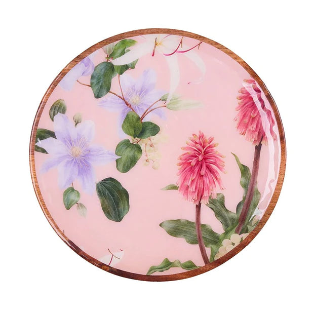 Enchanted Summer Pink - Mango Wood Round Platter 35cm
