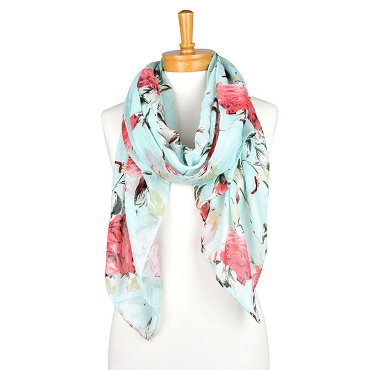 Teal Red Roses Scarf