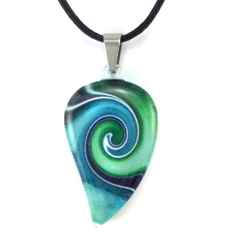 Huia Giftware Pendant - Small Leaf Mystic Wave (Turquoise)
