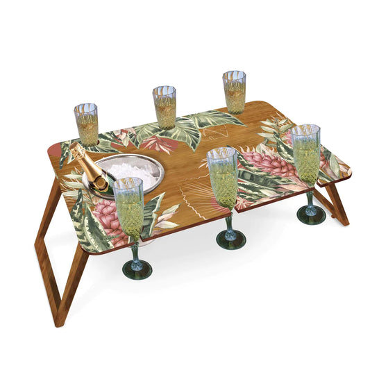 Large Bamboo Picnic Table with Ice Bucket - Sunset Ginger