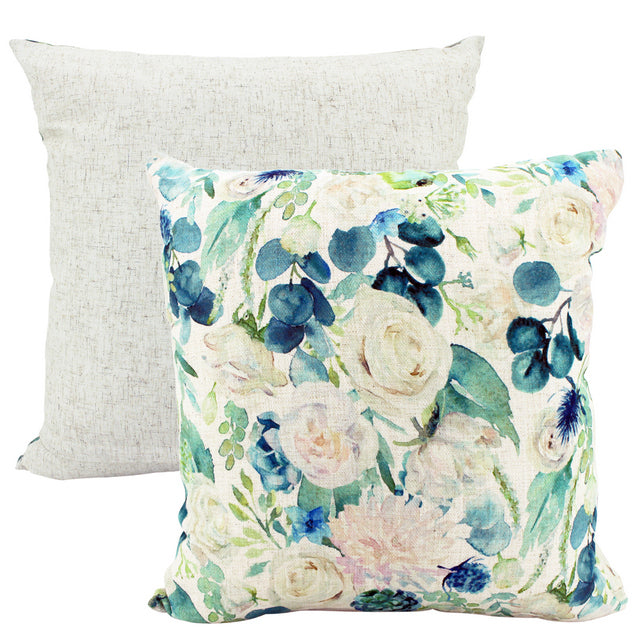 Wildflowers on White Linen Cushion (50cm)