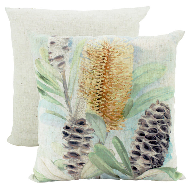 Sarah Gold Flora Linen Cushion (50cm)