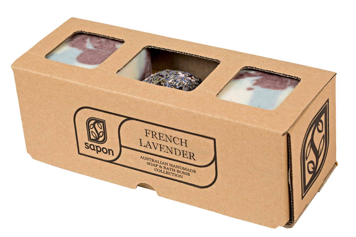 Sapon - French Lavender Bath Bomb & S/2 Goats Milk Soap Gift Box