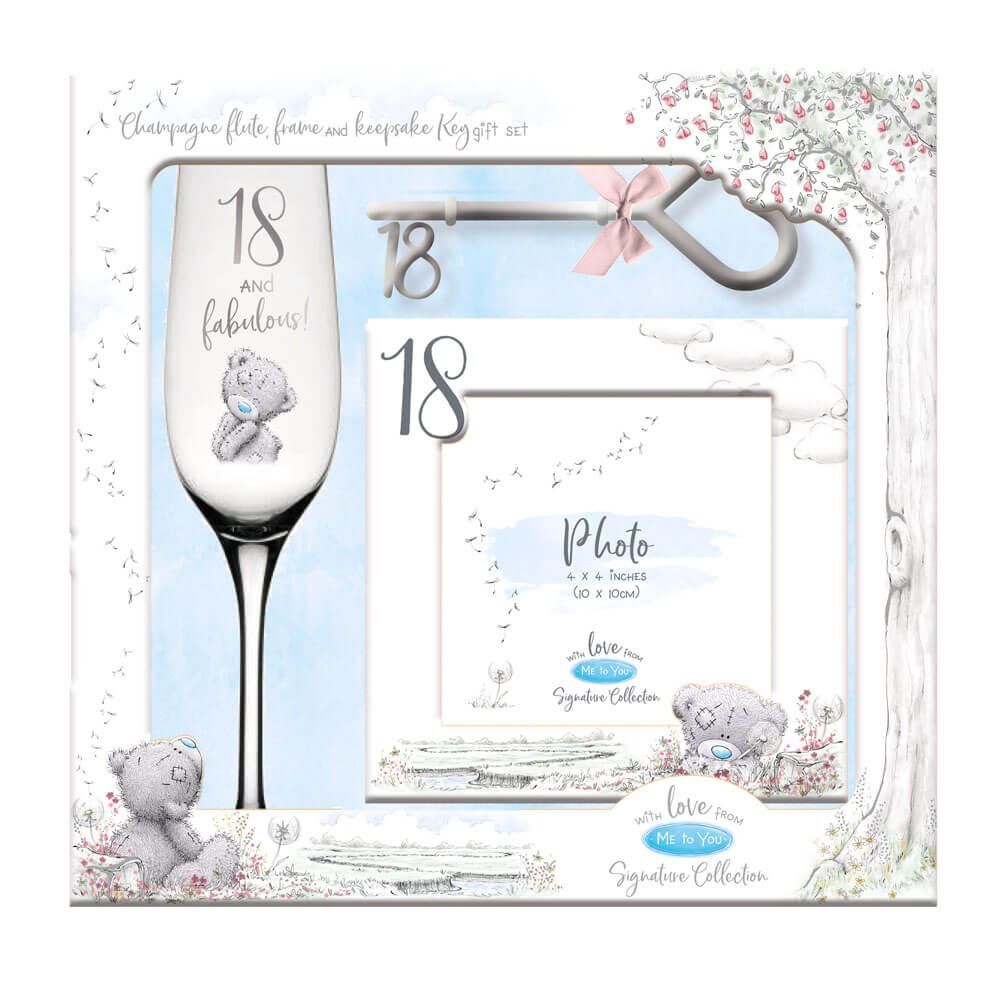 Me to You Tatty Teddy - 18th Birthday Champagne Flute, Frame and Keepsake Key Gift Set