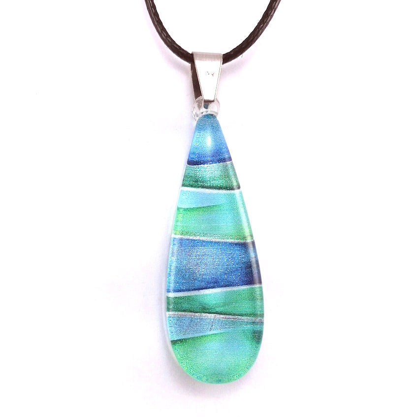Huia Giftware Pendant - Teardrop Foil Stripes (Turquoise)