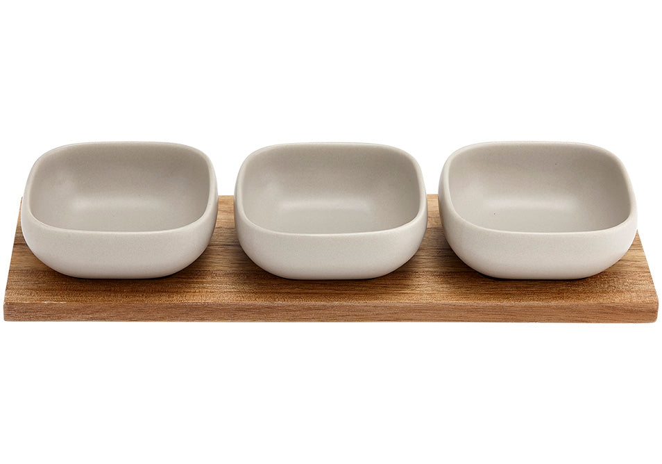 Essentials Stone 4pce Bowl & Tray Set