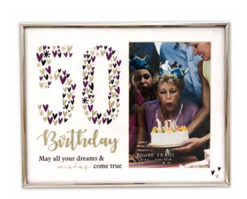 50th Birthday Glass Glitter Photo Frame