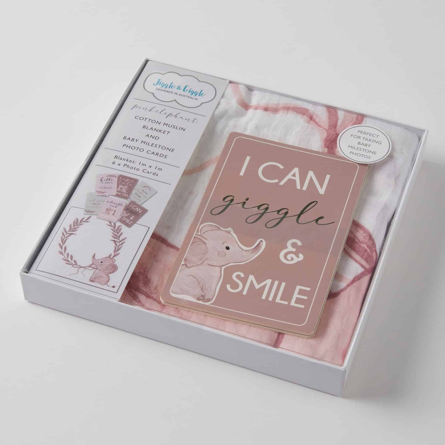 Milestone Muslin Set - Pink Elephant